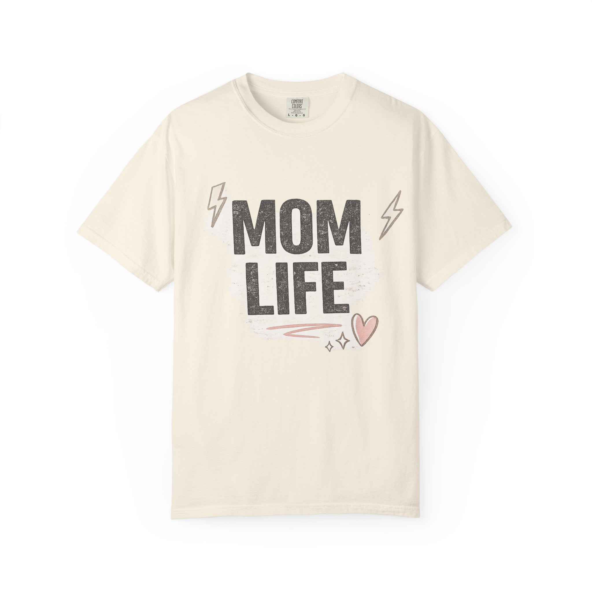 Mom Life T-Shirt — Casual Graphic Tee for Moms, Cute Heart & Lightning Design