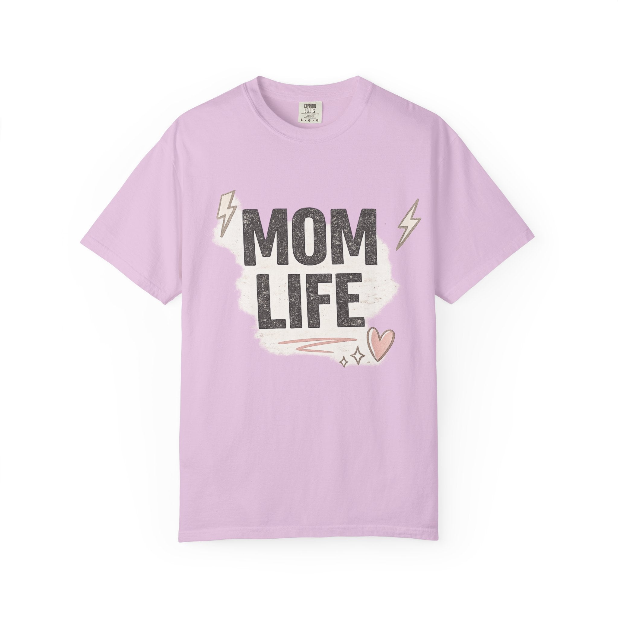 Mom Life T-Shirt — Casual Graphic Tee for Moms, Cute Heart & Lightning Design