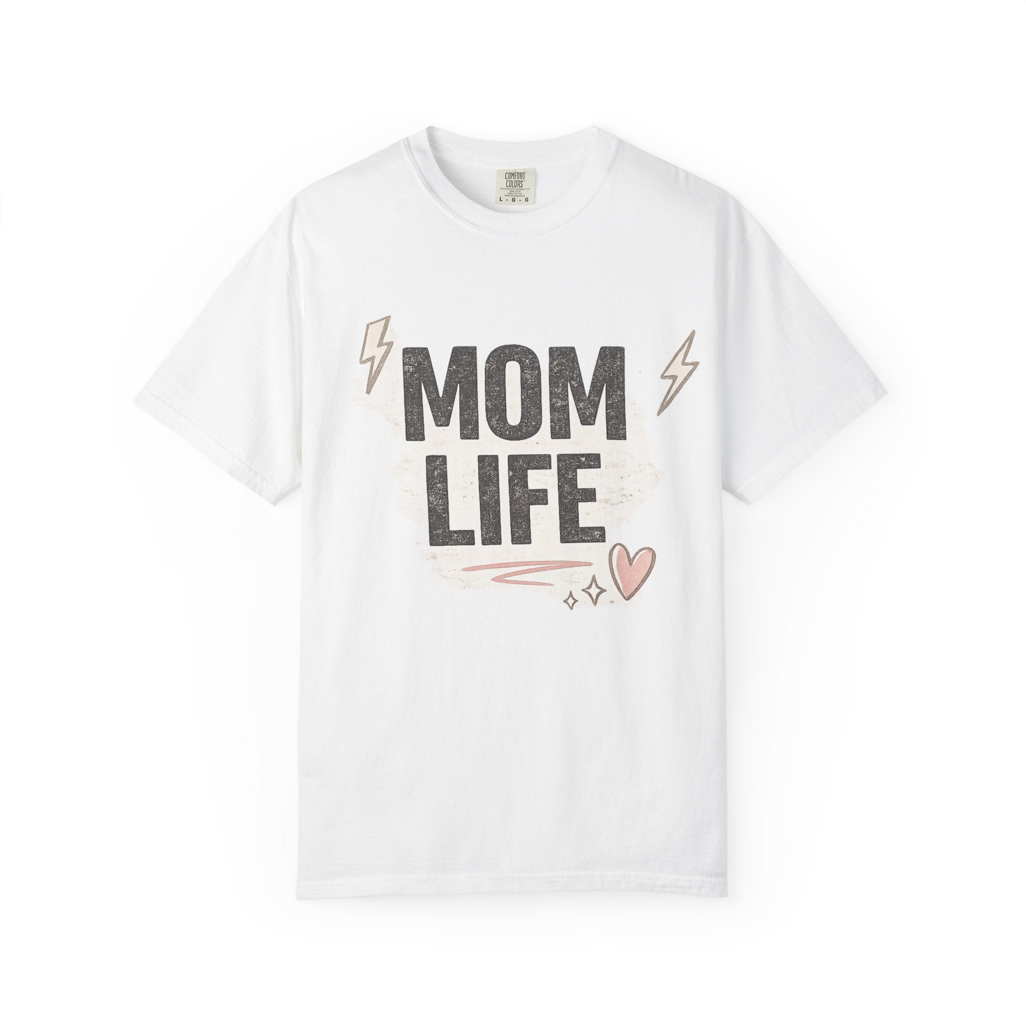 Mom Life T-Shirt — Casual Graphic Tee for Moms, Cute Heart & Lightning Design