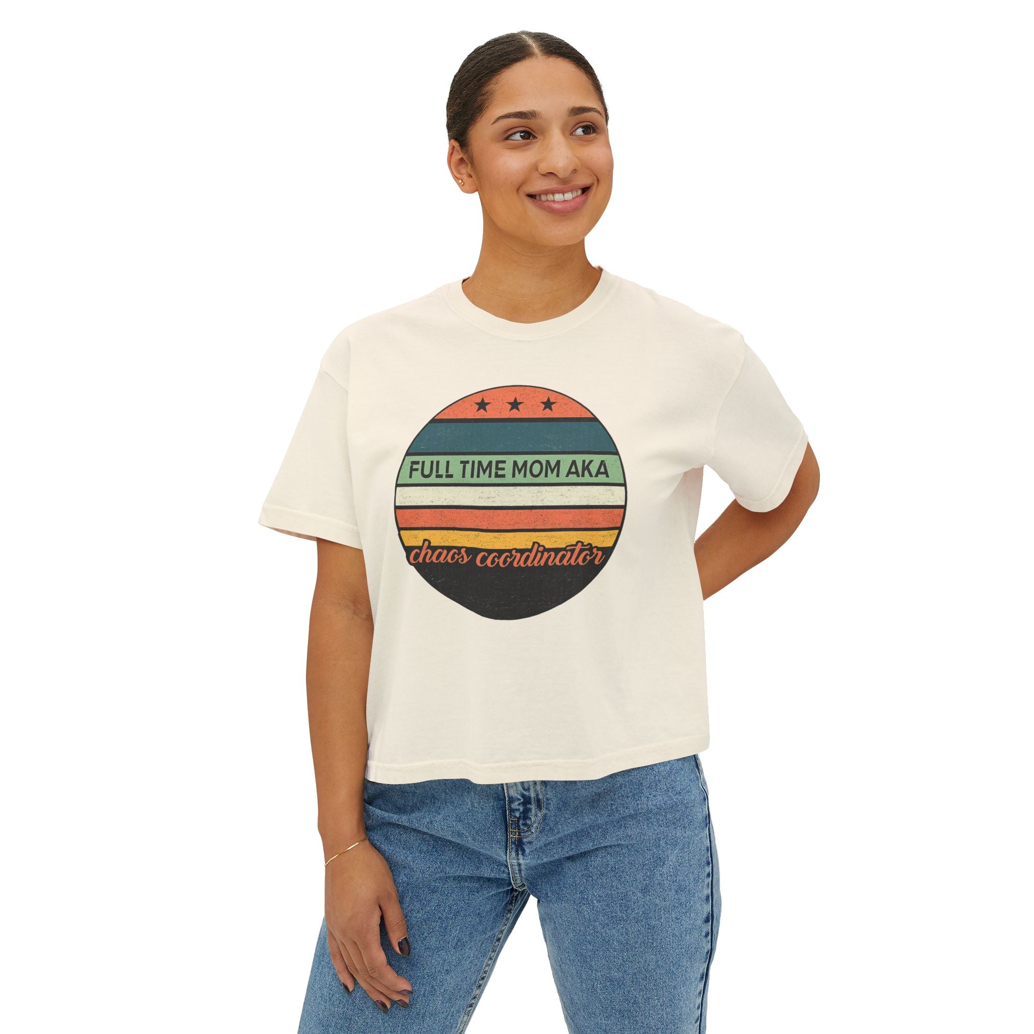 Full Time Mom AKA Chaos Coordinator Vintage Circle Women's Boxy Tee