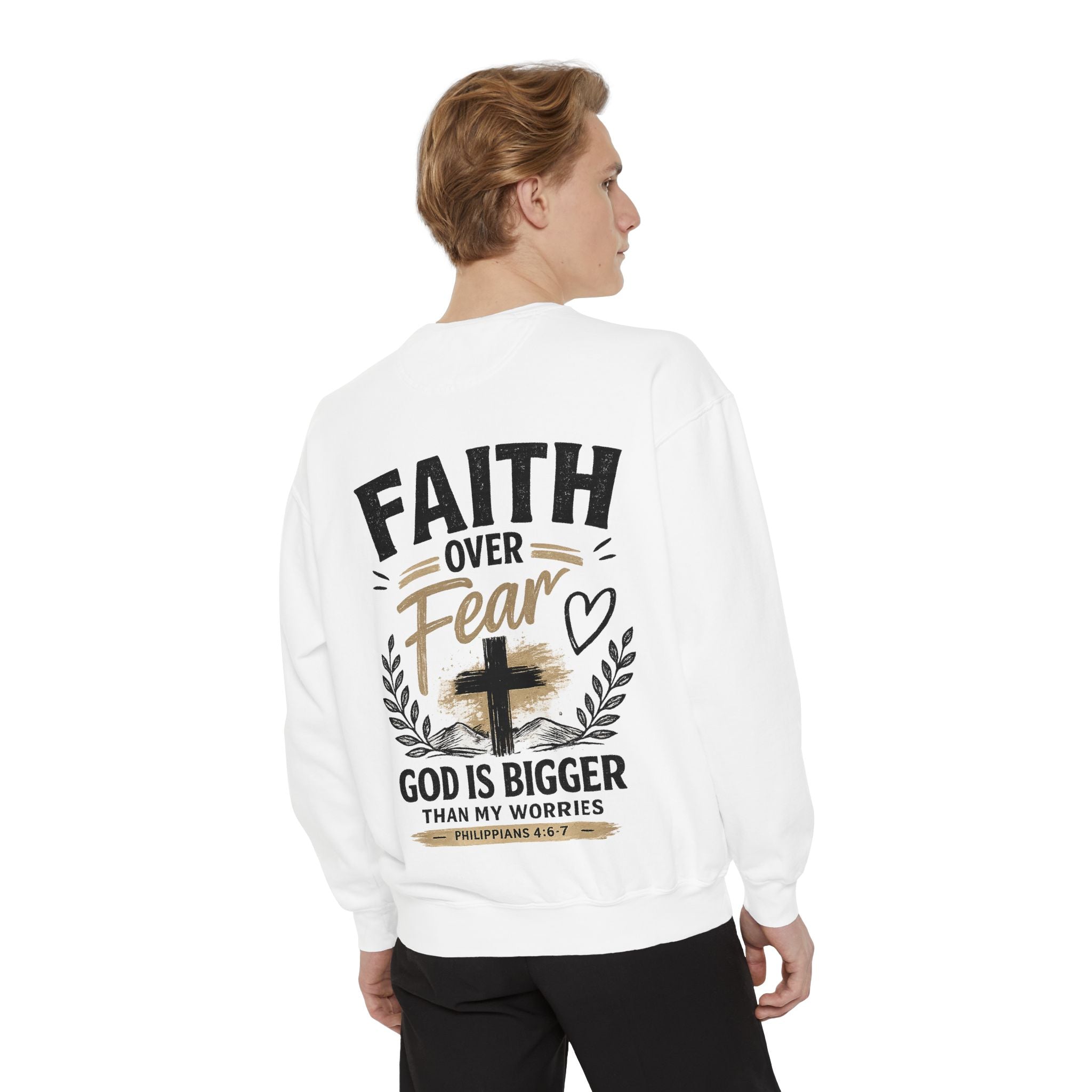 Faith Over Fear Sweatshirt — 'God Is Bigger' Christian Cross Pullover