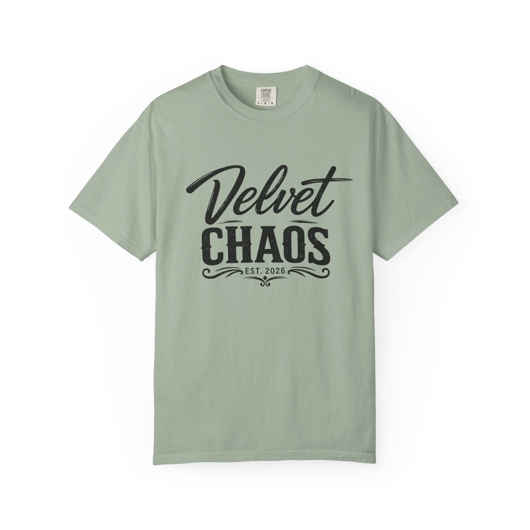 Velvet Chaos Graphic Tee — Vintage Script "Velvet Chaos" T‑Shirt