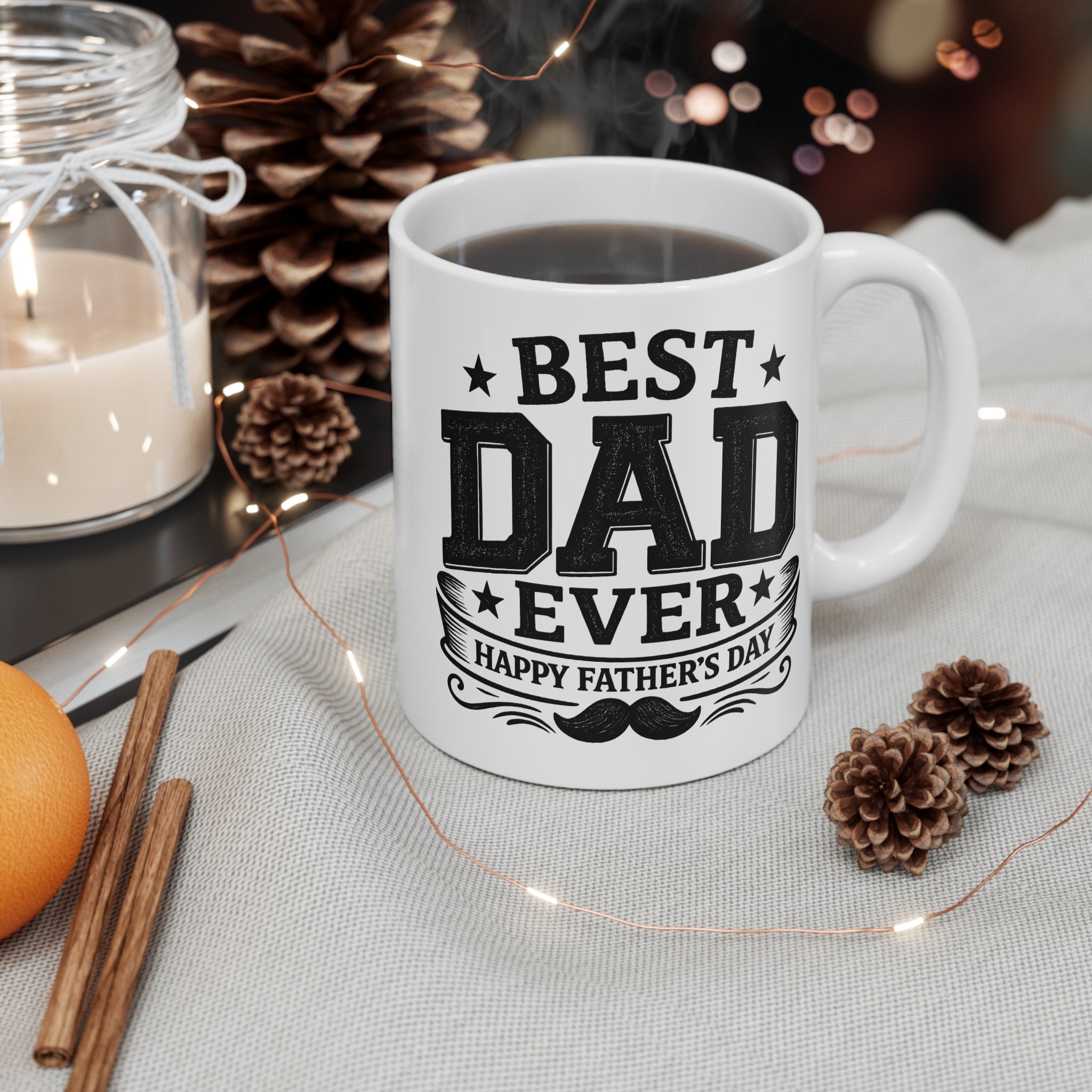 Best Dad Ever 11oz Coffee Mug — Happy Father's Day Retro Mustache Gift