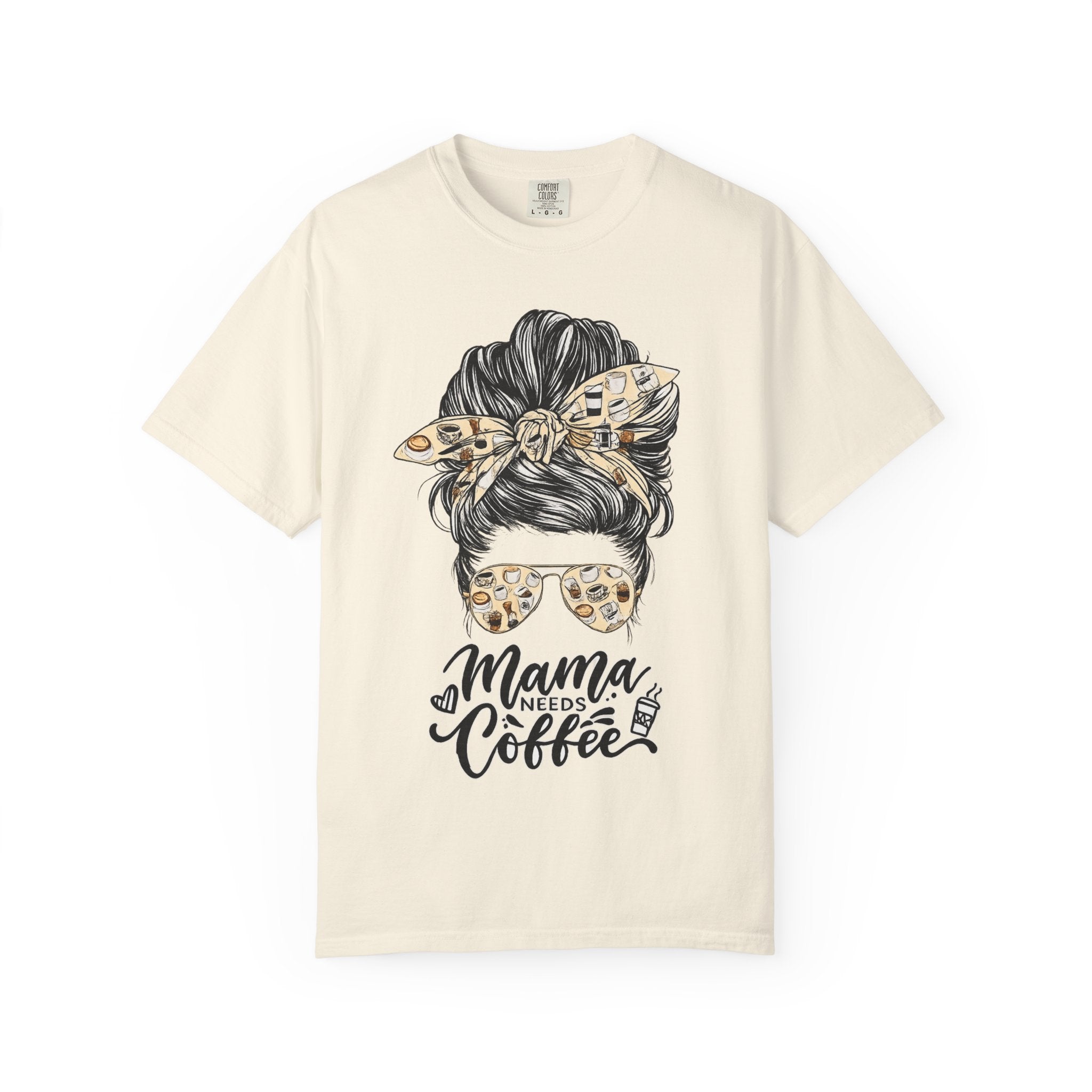 Mama Needs Coffee T-Shirt — Messy Bun Leopard Bandana Mom Tee