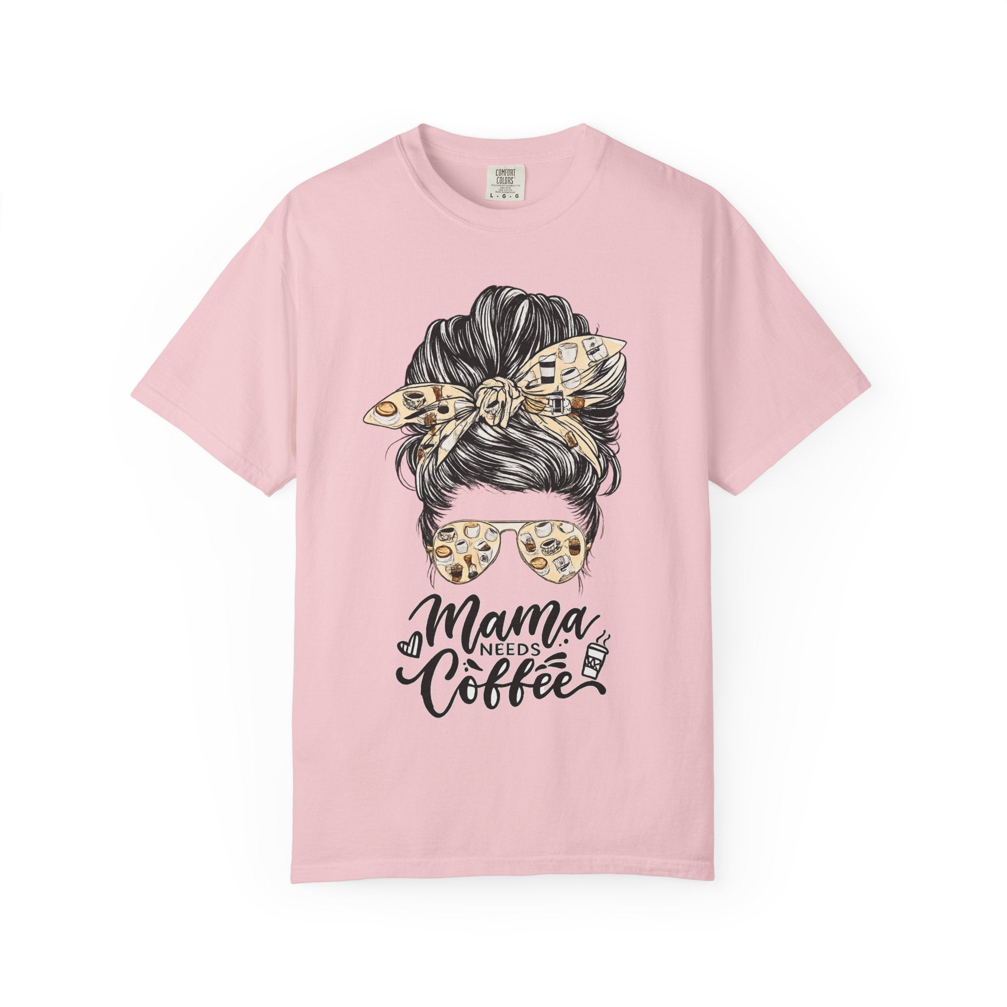 Mama Needs Coffee T-Shirt — Messy Bun Leopard Bandana Mom Tee