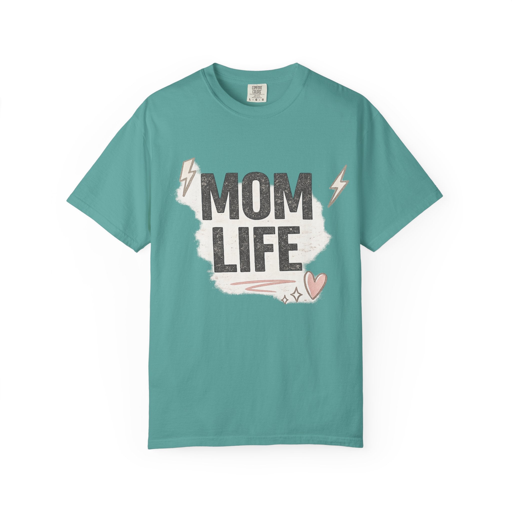Mom Life T-Shirt — Casual Graphic Tee for Moms, Cute Heart & Lightning Design