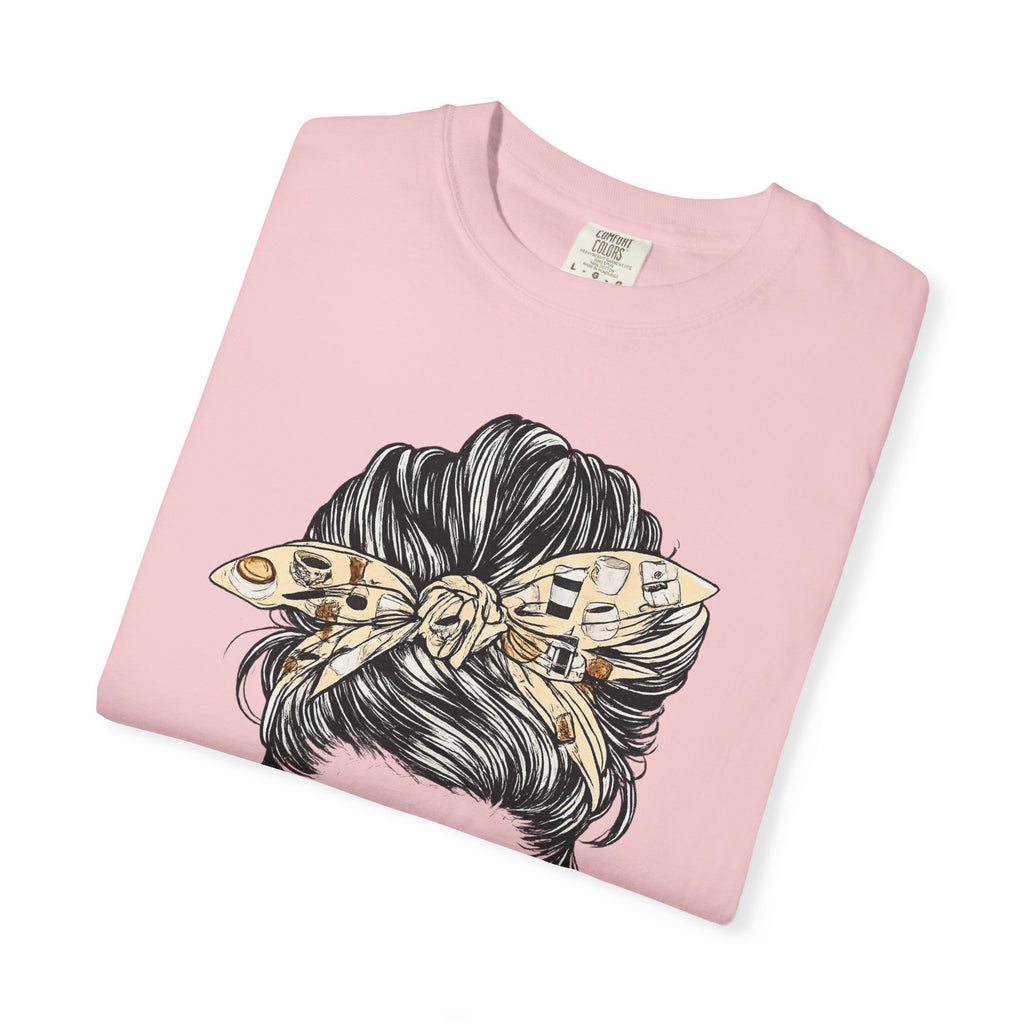 Mama Needs Coffee T-Shirt — Messy Bun Leopard Bandana Mom Tee