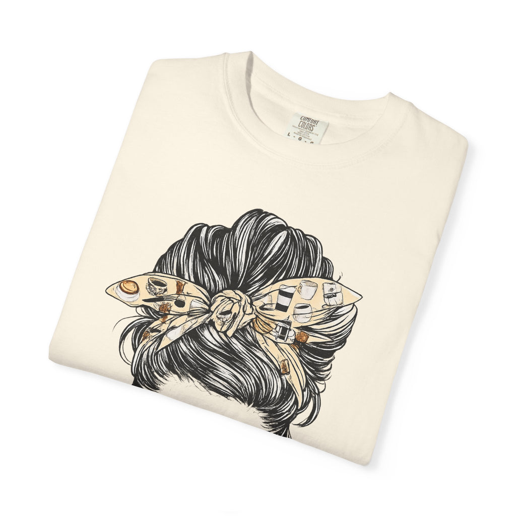 Mama Needs Coffee T-Shirt — Messy Bun Leopard Bandana Mom Tee