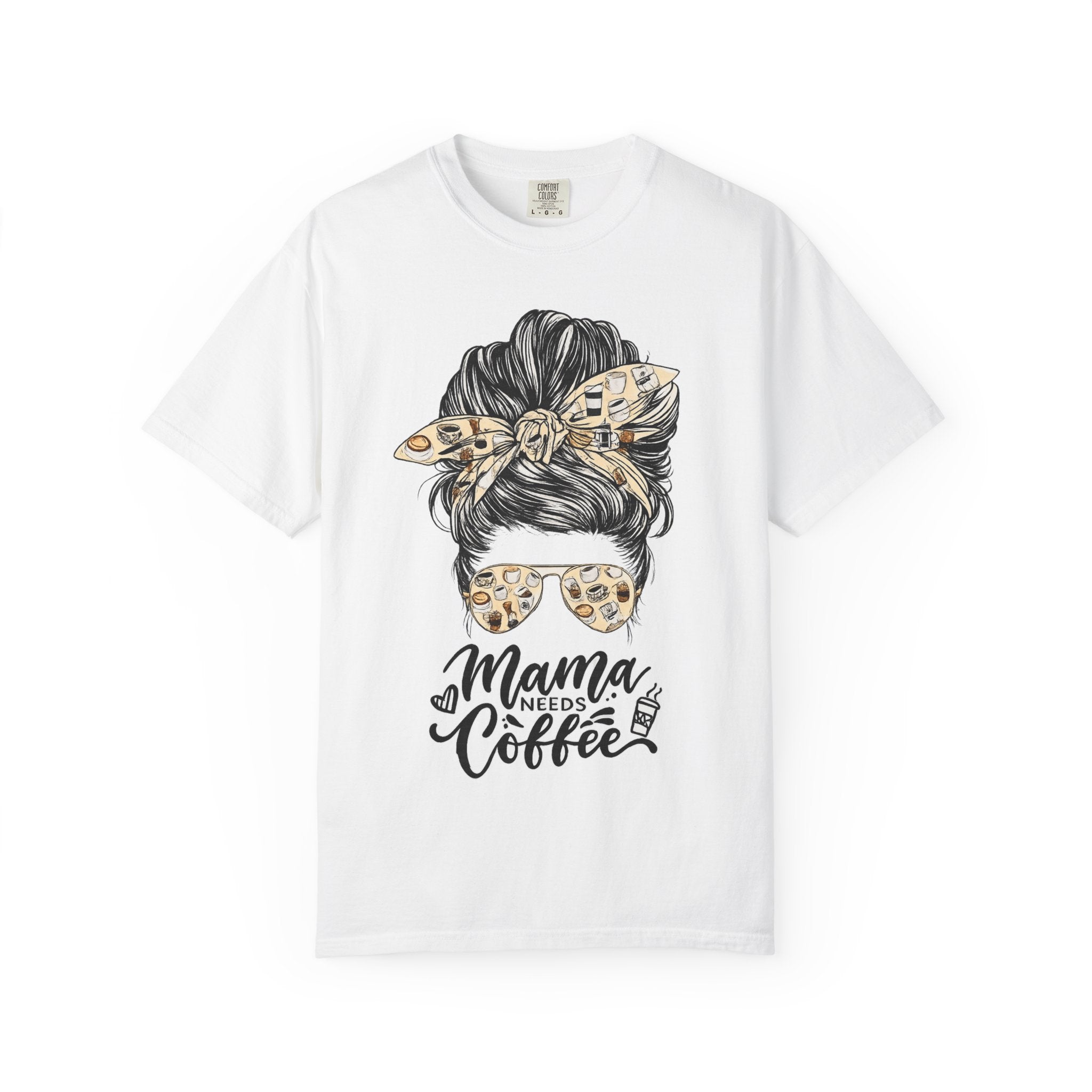 Mama Needs Coffee T-Shirt — Messy Bun Leopard Bandana Mom Tee
