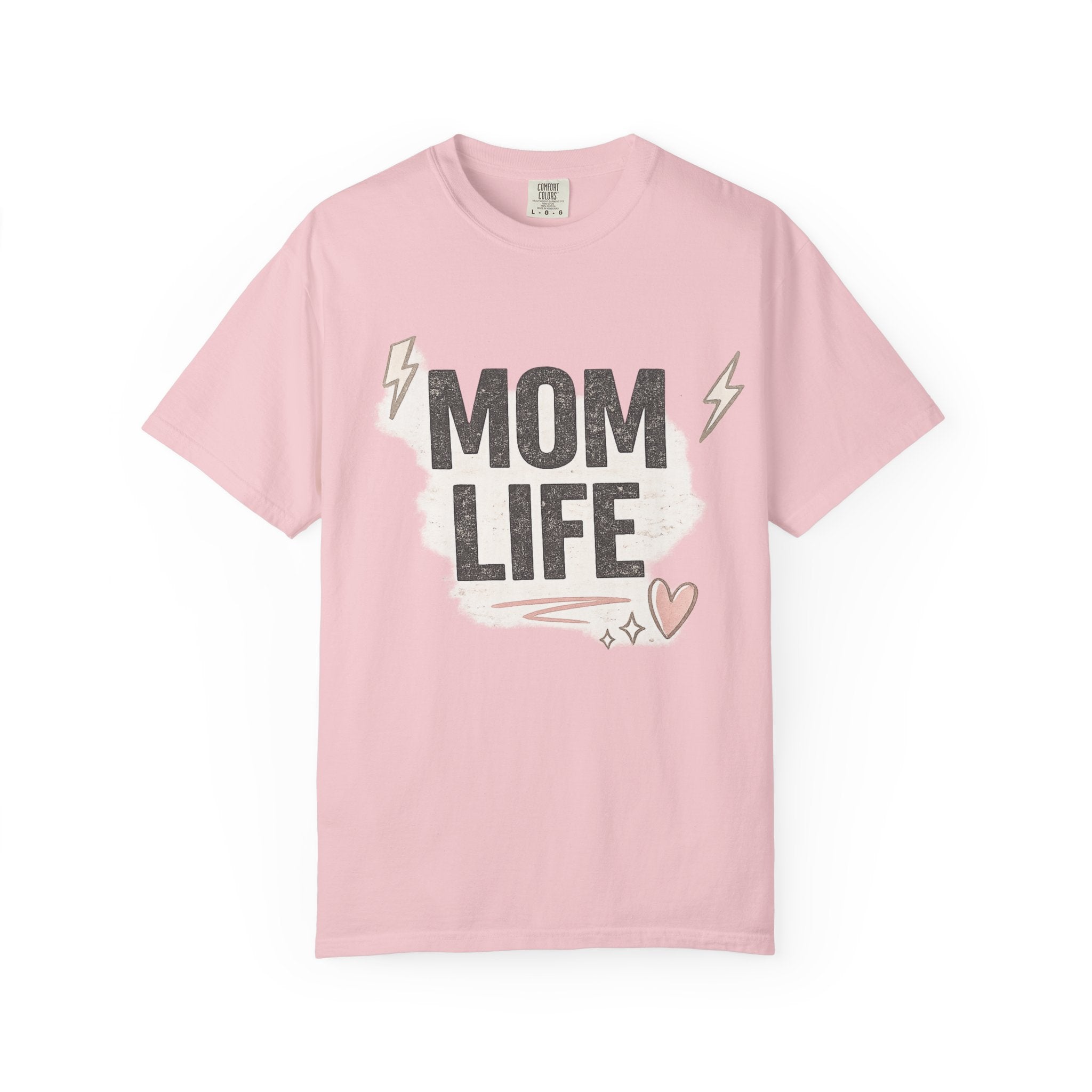 Mom Life T-Shirt — Casual Graphic Tee for Moms, Cute Heart & Lightning Design