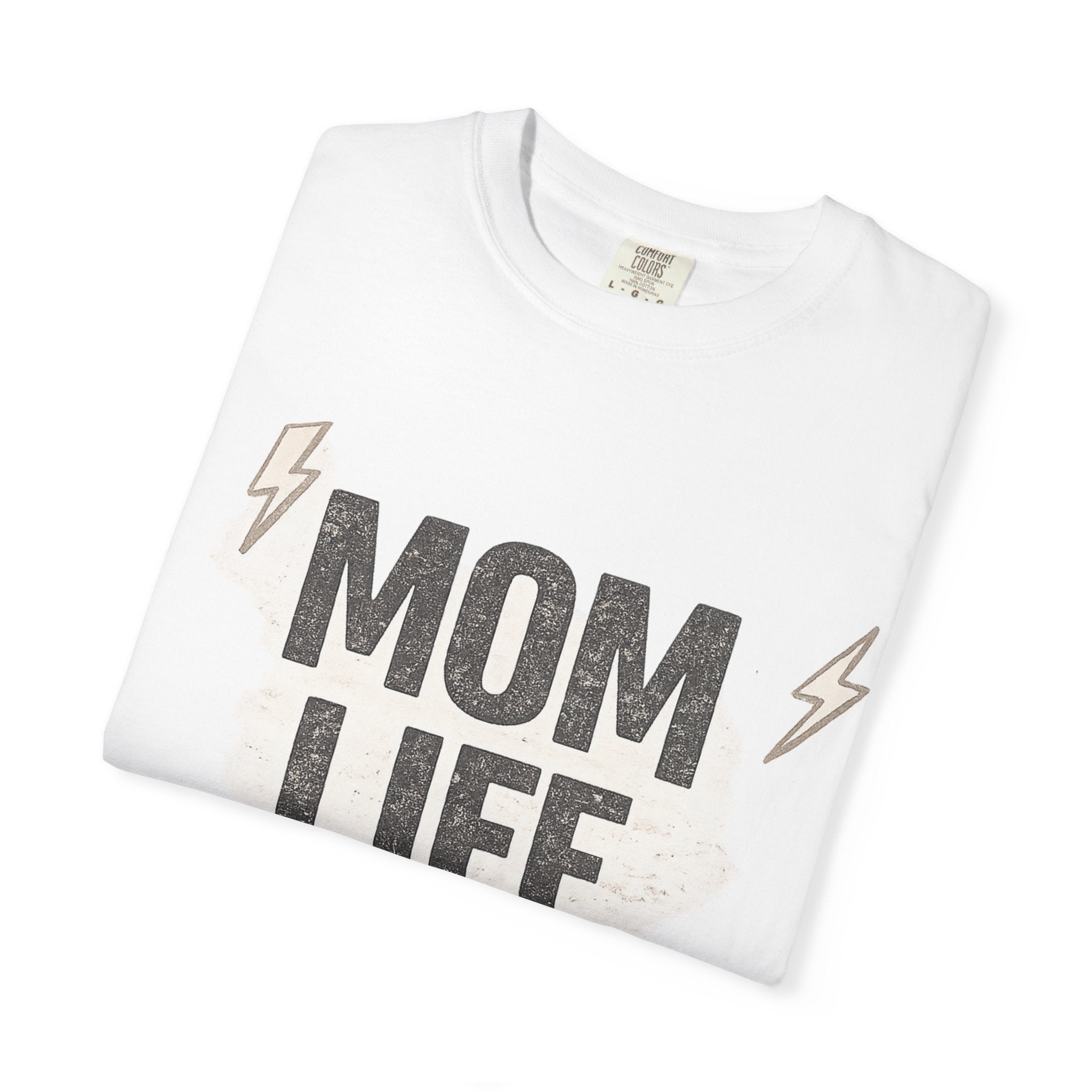 Mom Life T-Shirt — Casual Graphic Tee for Moms, Cute Heart & Lightning Design