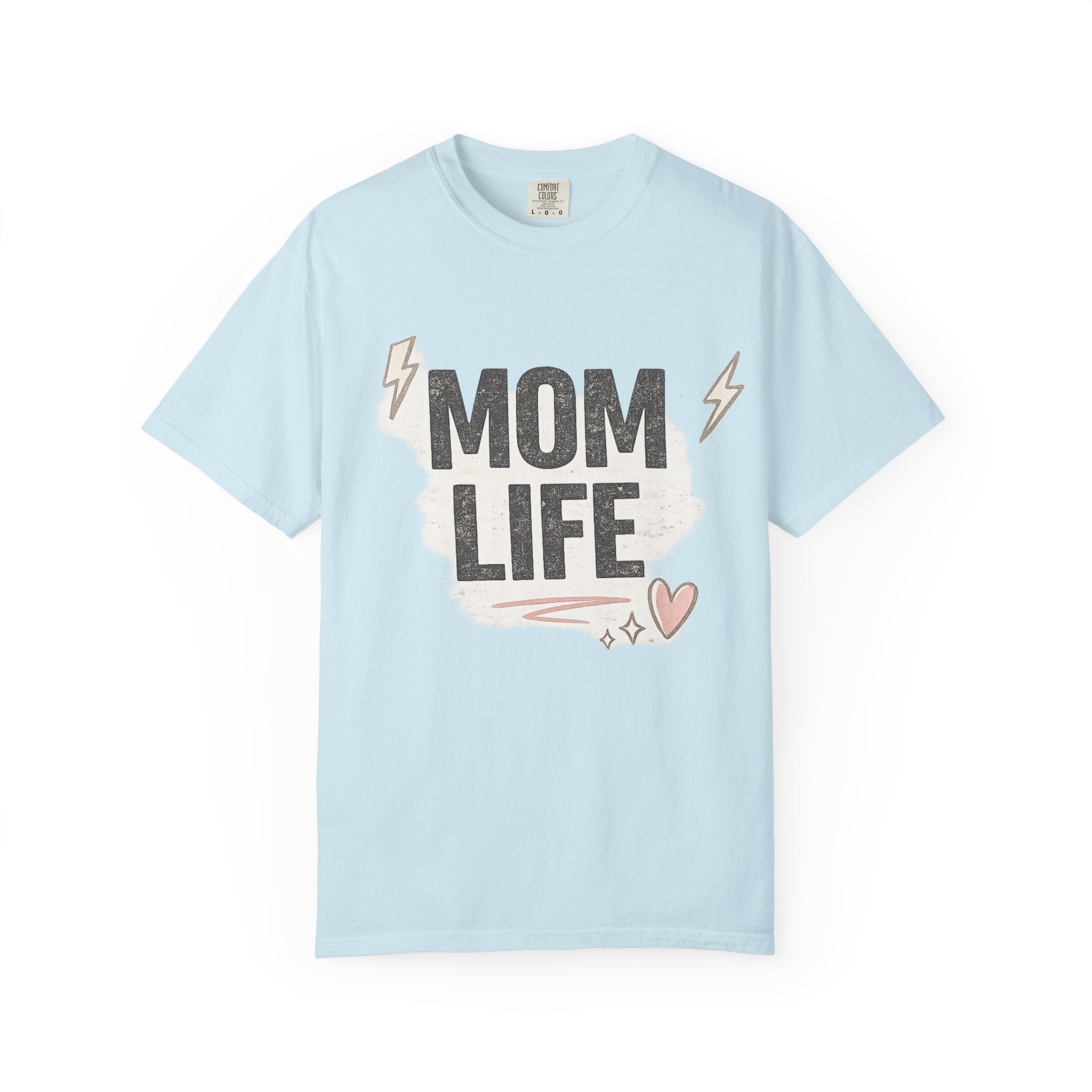 Mom Life T-Shirt — Casual Graphic Tee for Moms, Cute Heart & Lightning Design