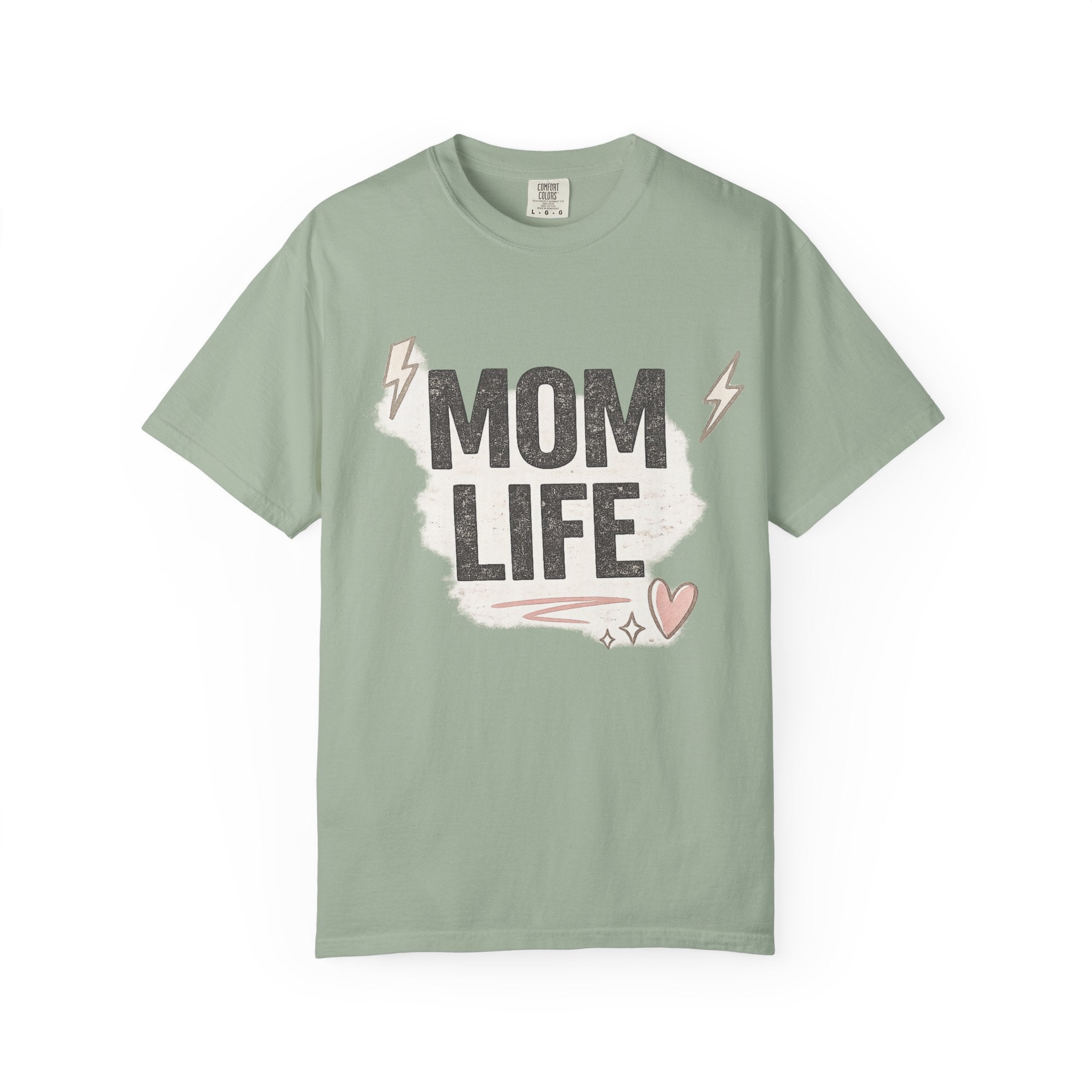Mom Life T-Shirt — Casual Graphic Tee for Moms, Cute Heart & Lightning Design