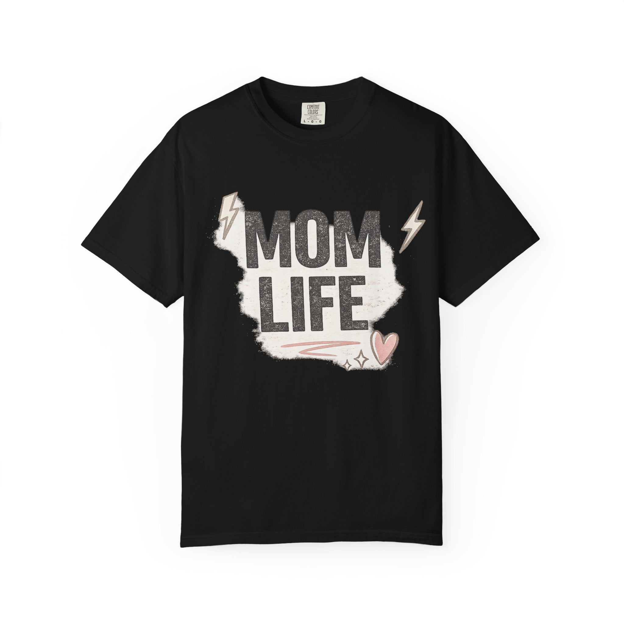 Mom Life T-Shirt — Casual Graphic Tee for Moms, Cute Heart & Lightning Design