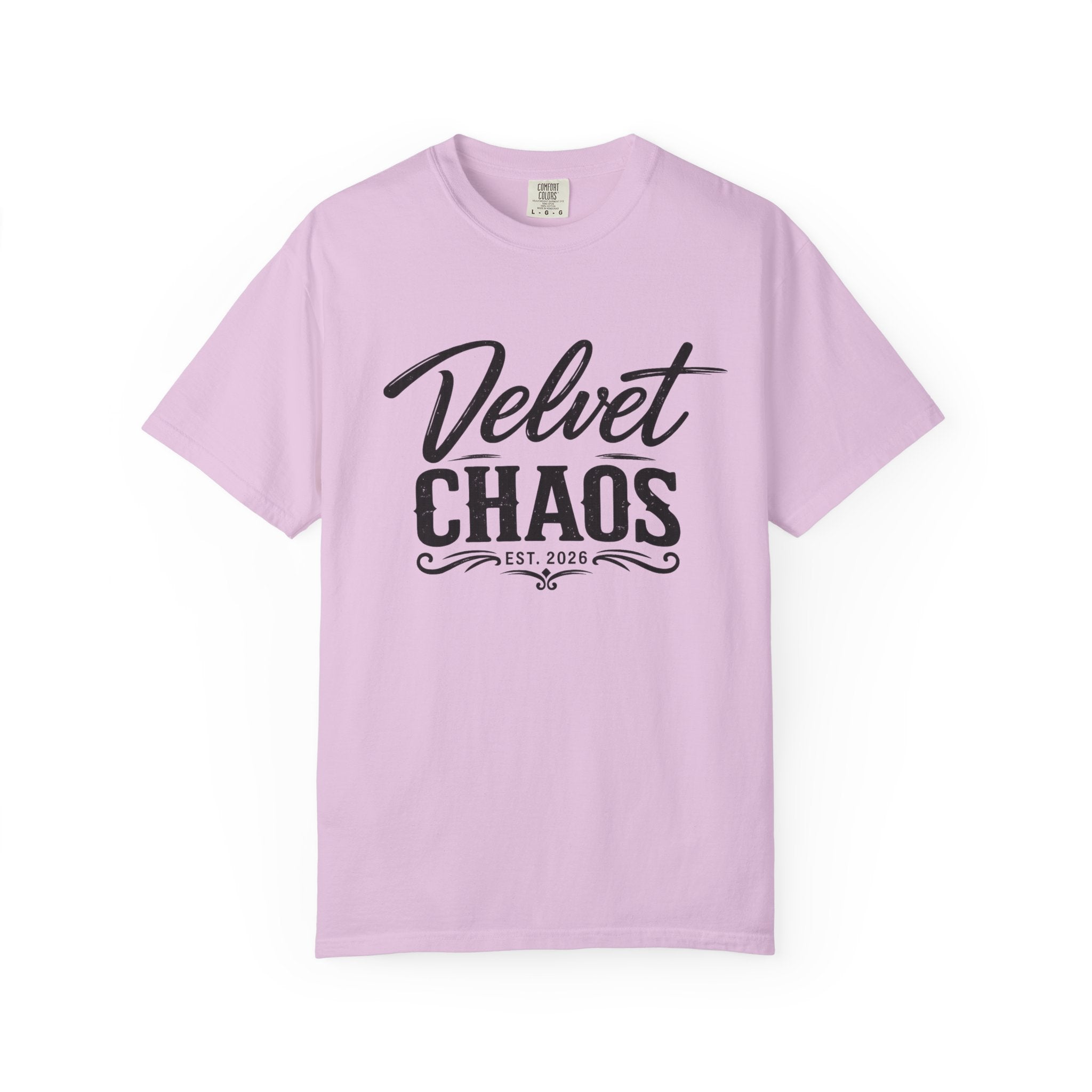 Velvet Chaos Graphic Tee — Vintage Script "Velvet Chaos" T‑Shirt