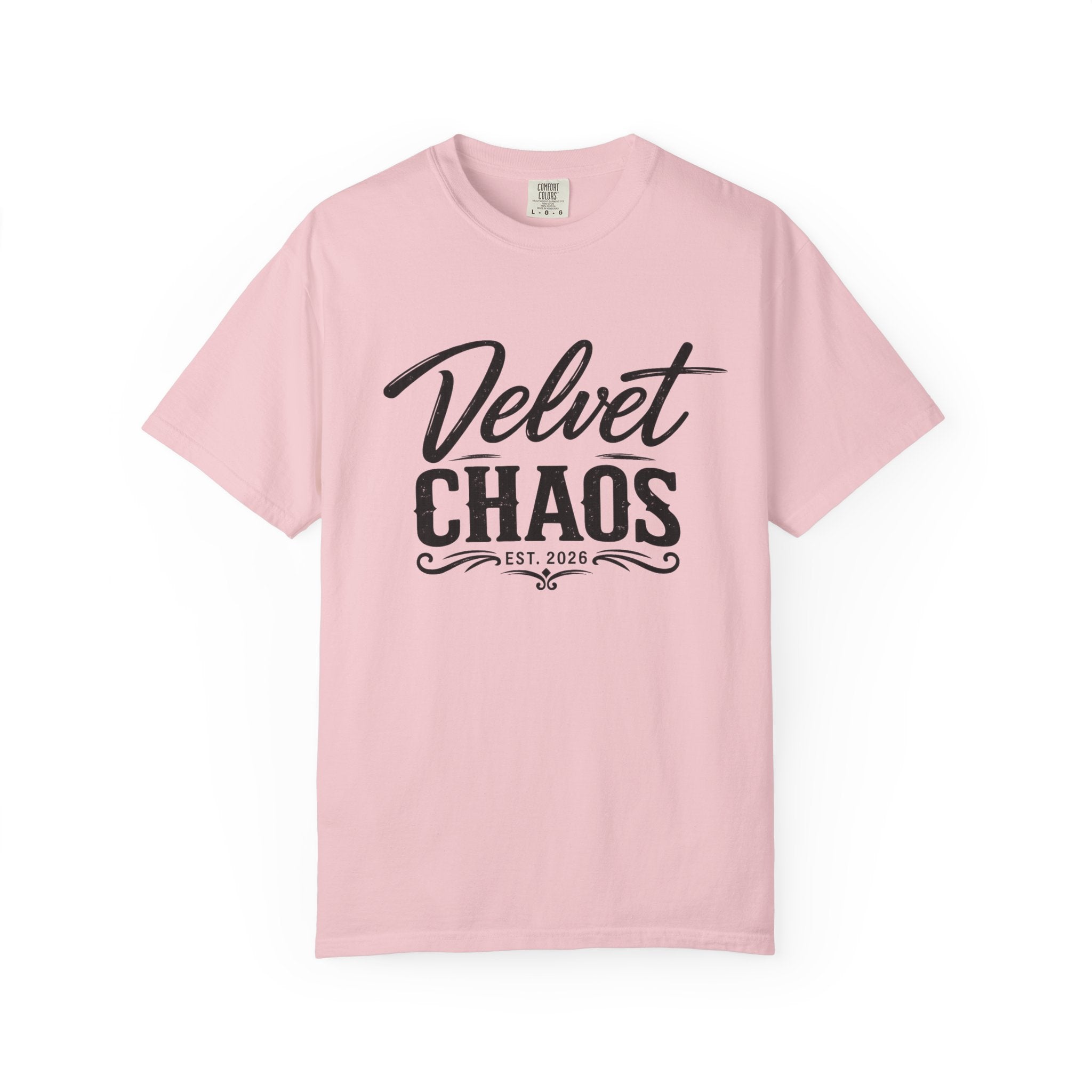 Velvet Chaos Graphic Tee — Vintage Script "Velvet Chaos" T‑Shirt