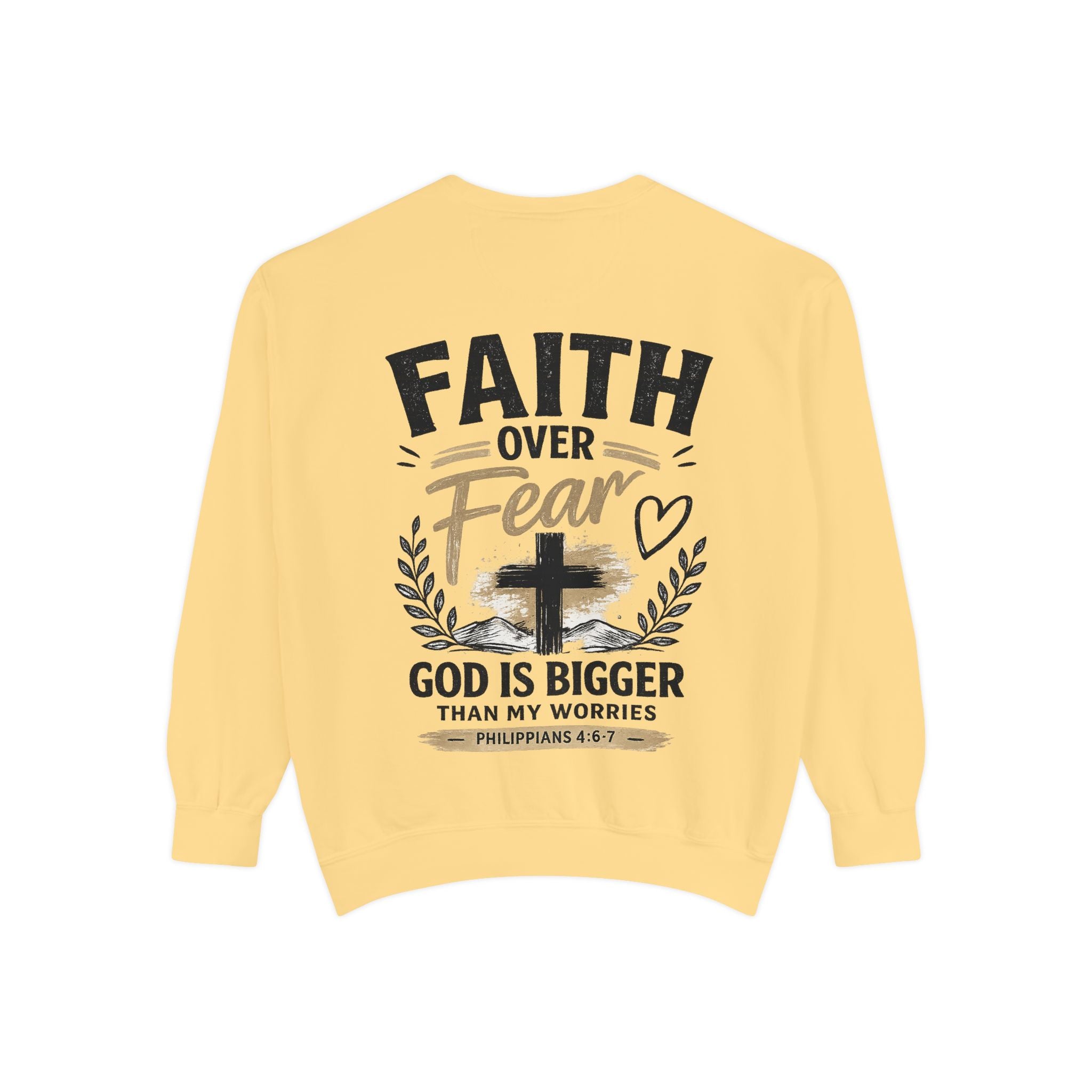 Faith Over Fear Sweatshirt — 'God Is Bigger' Christian Cross Pullover